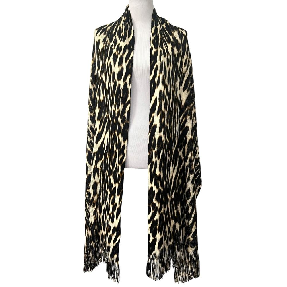 Michael Kors Large Scarf Shawl Leopard Animal Print One Size Fringe Trim